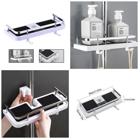 Shower Shelf Home Bathroom Storage | No Holes Lift Bracket & Rod Tray