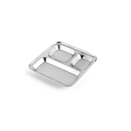 Signature 24 Piece Square Stainless Steel Pav Bhaji Plates Set | 21x21 cm Partitioned Plates | Durable & Stackable