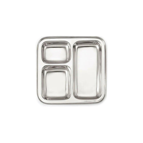 Signature 24 Piece Square Stainless Steel Pav Bhaji Plates Set | 21x21 cm Partitioned Plates | Durable & Stackable