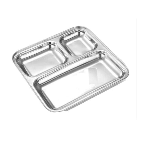 Signature 24 Piece Square Stainless Steel Pav Bhaji Plates Set | 21x21 cm Partitioned Plates | Durable & Stackable