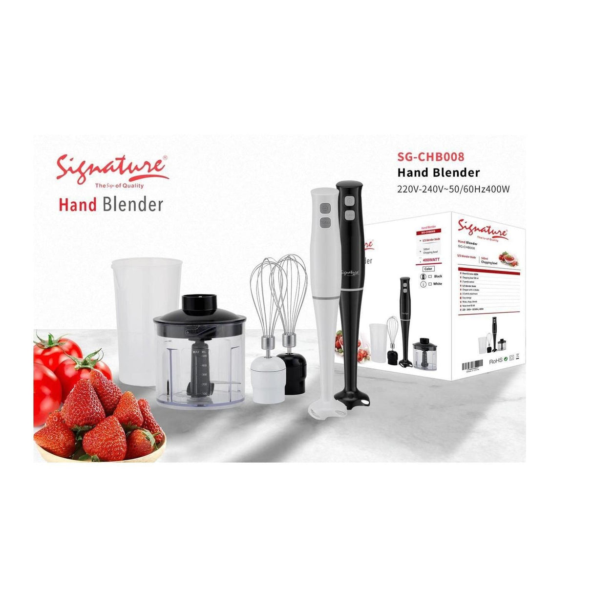 Signature 3in1 Electric Hand Blender | 400W Powerful Hand Mixer | 220V 240V | Multi-Purpose Kitchen Appliance