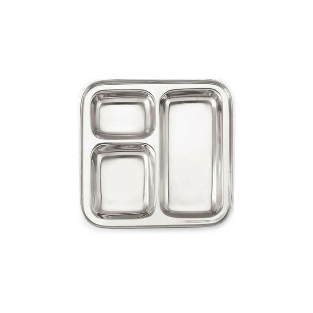 Signature 48 Piece Square Stainless Steel Pav Bhaji Plates Set | 25x25 cm Partitioned Plates | Durable & Stackable