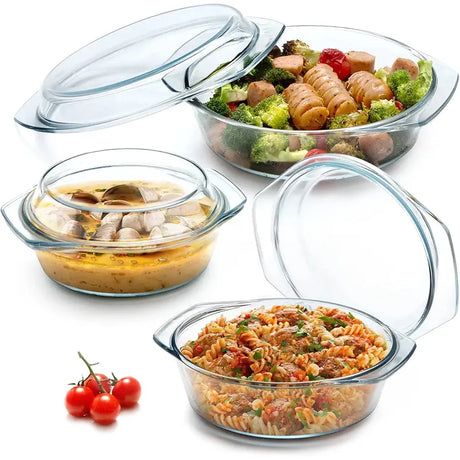 Signature High Quality Glass Casseroles with Glass Lids (Set of 3) | 0.7L, 1L, 1.5L Capacity