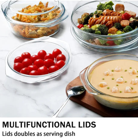 Signature High Quality Glass Casseroles with Glass Lids (Set of 3) | 0.7L, 1L, 1.5L Capacity