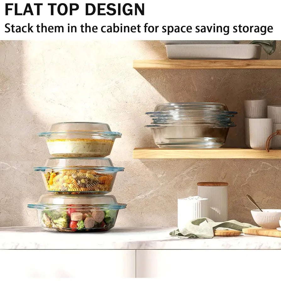 Signature High Quality Glass Casseroles with Glass Lids (Set of 3) | 0.7L, 1L, 1.5L Capacity