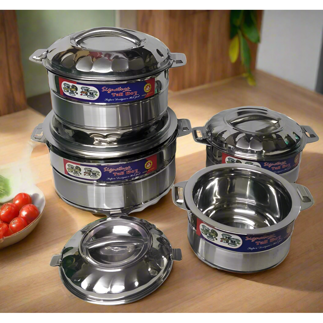 Signature Stainless Steel Hot Pot 4Piece Set 1000ml,2000ml,3000ml and 5000ml Insulated Food Warmers