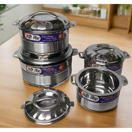 Signature Stainless Steel Hot Pot 4Piece Set 1000ml,2000ml,3000ml and 5000ml Insulated Food Warmers