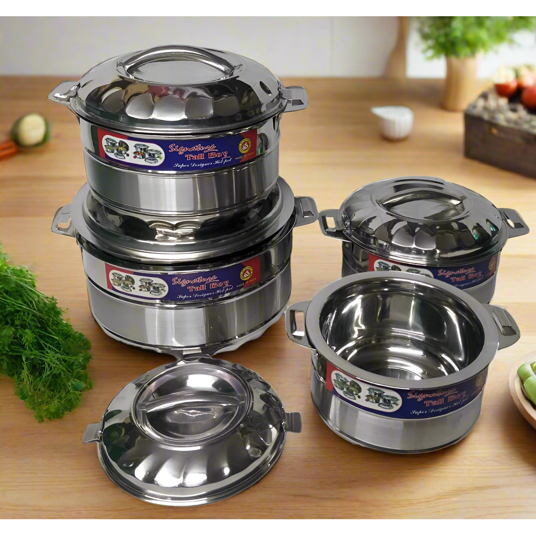 Signature Stainless Steel Hot Pot 4Piece Set 1000ml,2000ml,3000ml and 5000ml Insulated Food Warmers
