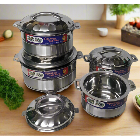 Signature Stainless Steel Hot Pot 4Piece Set 1000ml,2000ml,3000ml and 5000ml Insulated Food Warmers
