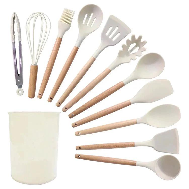 Silicone Kitchenware Set with Wooden Handles Utensil Kitchen Utensil Sets