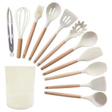 Silicone Kitchenware Set with Wooden Handles Utensil Kitchen Utensil Sets