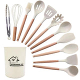 Silicone Kitchenware Set with Wooden Handles Utensil Kitchen Utensil Sets