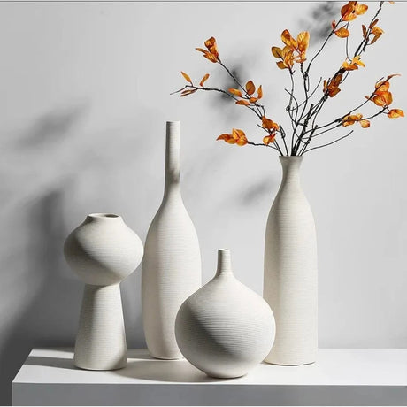 Simple Ceramic 4in1 Modern Home Decor Vase Set | Elegant Ceramic Vases for Stylish Interiors | Set of 4 Outdoor Vases