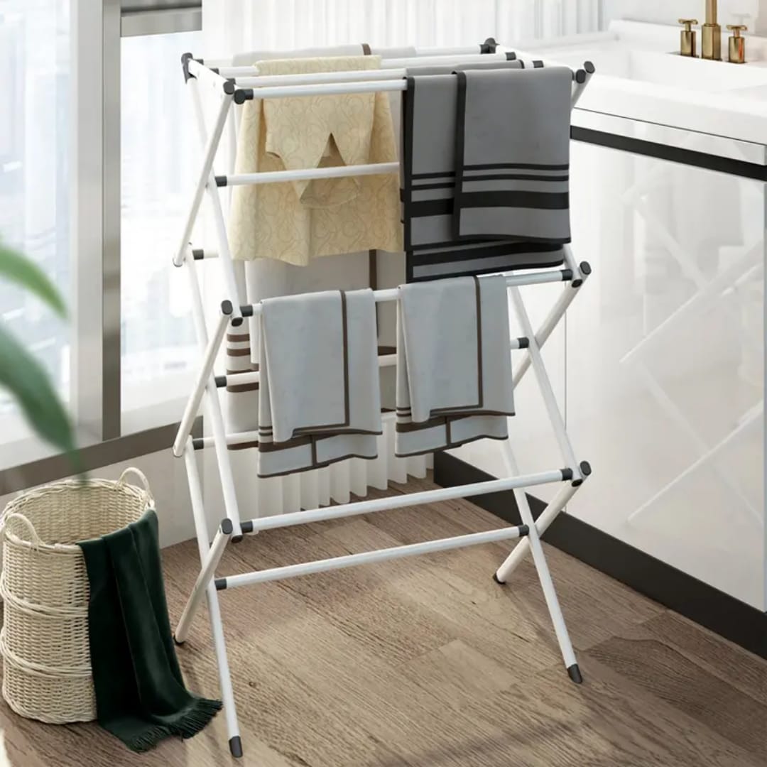 Simple Retractable Drying Rack – Three-Layer Floor Balcony Clothes Stand