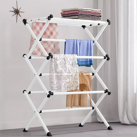 Simple Retractable Drying Rack – Three-Layer Floor Balcony Clothes Stand