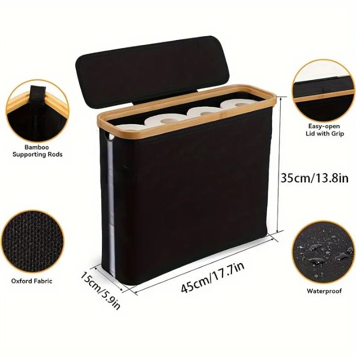Slim Bathroom Storage Cabinet with Bamboo Lid and Multi Roll Capacity