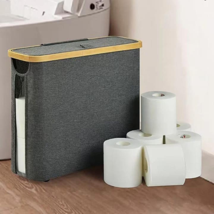 Slim Bathroom Storage Cabinet with Bamboo Lid and Multi Roll Capacity
