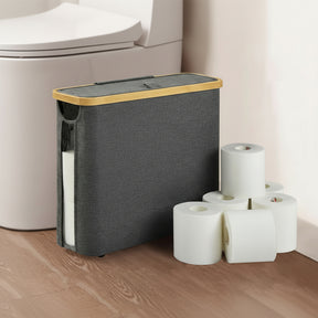 Slim Bathroom Storage Cabinet with Bamboo Lid and Multi Roll Capacity Bathroom Storage Toilet Paper Holders