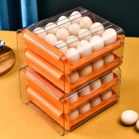 Drawer-Type Egg Storage Box – 32-Grid Transparent Plastic Egg Holder, Double-Layer Dumpling Box for Refrigerator- Furaha Finds Kenya