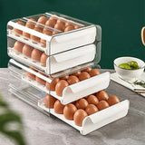 Drawer-Type Egg Storage Box – 32-Grid Transparent Plastic Egg Holder, Double-Layer Dumpling Box for Refrigerator