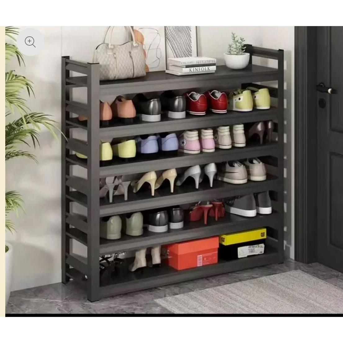 Space Saving 5 Layer Full Metallic Shoe Rack Black