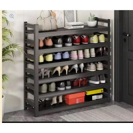 Space Saving 5 Layer Full Metallic Shoe Rack Black