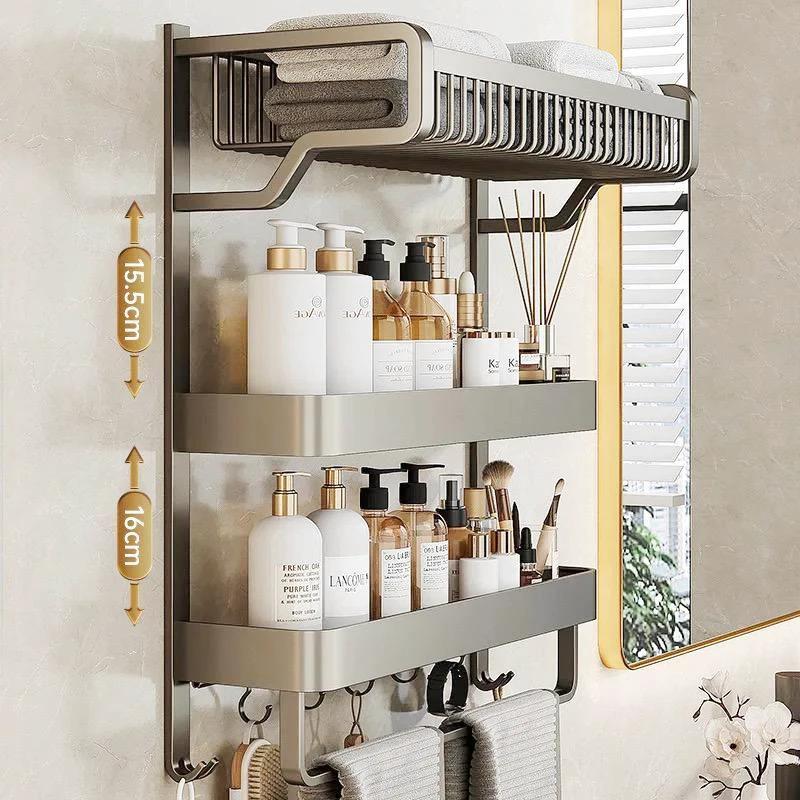 Space Saving 50 cm Multipurpose 3 Tier Compact Towel Organizer Rack for Bathroom, Kitchen, Laundry Wall Mounted 19.7 inches Bathroom Storage Towel Racks