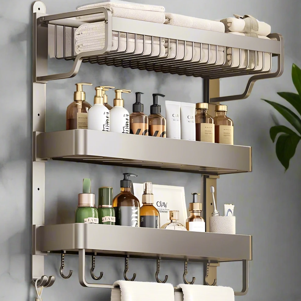 Space Saving 50 cm Multipurpose 3 Tier Compact Towel Organizer Rack for Bathroom, Kitchen, Laundry Wall Mounted 19.7 inches Bathroom Storage Towel Racks