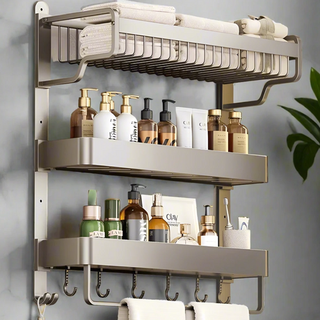 Space Saving 50 cm Multipurpose 3 Tier Compact Towel Organizer Rack for Bathroom, Kitchen, Laundry Wall Mounted 19.7 inches Bathroom Storage Towel Racks
