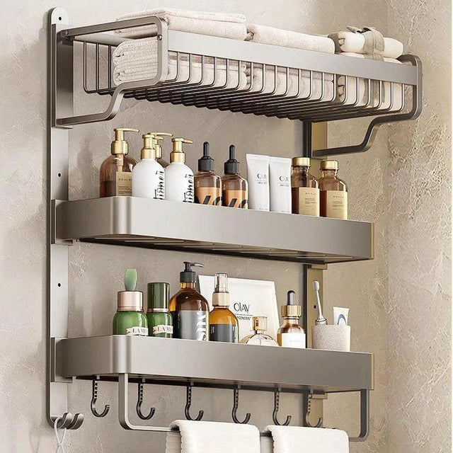 Space Saving 50 cm Multipurpose 3 Tier Compact Towel Organizer Rack for Bathroom, Kitchen, Laundry Wall Mounted 19.7 inches Bathroom Storage Towel Racks