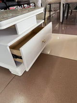 Square Coffee Table with Dual Drawers – Marble Glass Top, Gold Handles, White Frame (60x60x44cm)