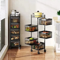 Square Fruit Rack with Wheels 5 Tier Mobile Storage Organizer Kitchen Rack Kitchen Organizers
