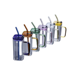 Square Glass Drinking Cups | Clear with Colored Handle and Acrylic Lid tableware Drinkware Sets