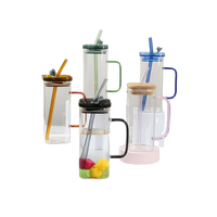 Square Glass Drinking Cups | Clear with Colored Handle and Acrylic Lid tableware Drinkware Sets