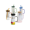 Square Glass Drinking Cups | Clear with Colored Handle and Acrylic Lid tableware Drinkware Sets
