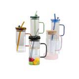 Square Glass Drinking Cups | Clear with Colored Handle and Acrylic Lid tableware Drinkware Sets