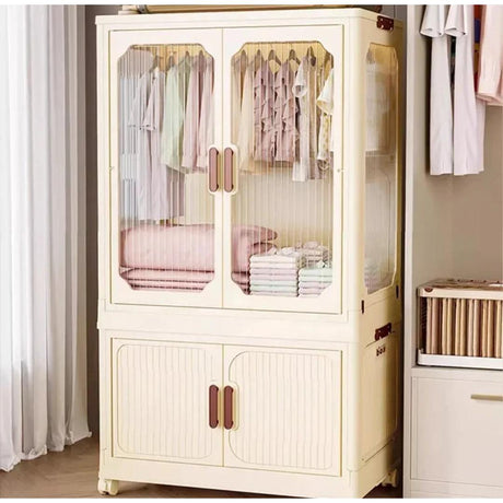 Stackable 3Level Plastic Portable Wardrobe Foldable, Installation Free Closet for Kids, Hanging Clothes Storage, White