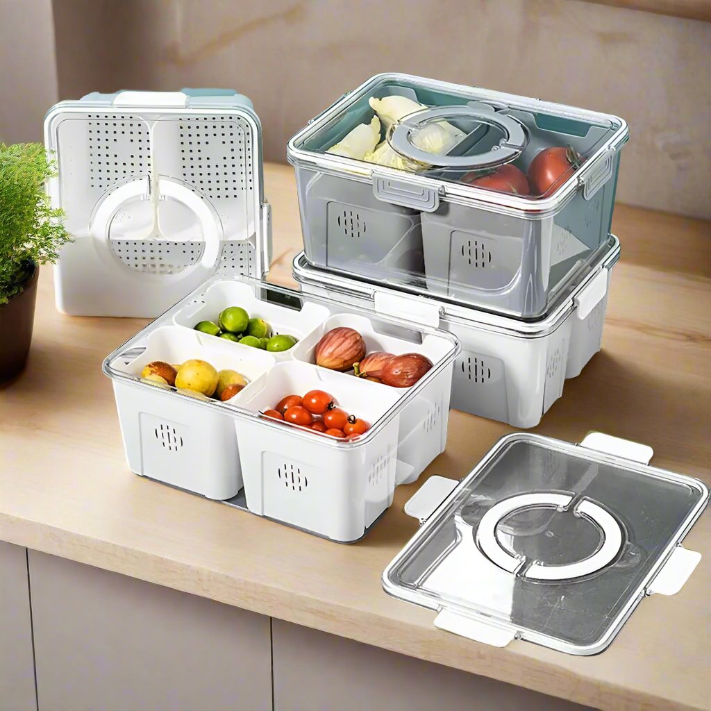 Stackable Fridge Storage Box | Airtight Freshness with Draining Basket | Fruit & Vegetable Organizer