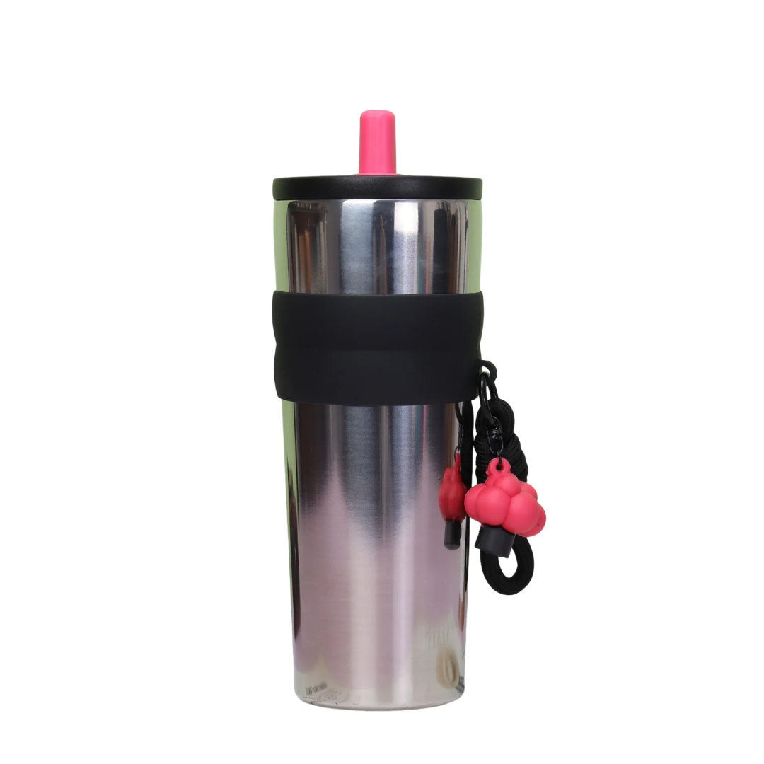 Stainless Steel Coffee Mug with Straw – Leak-Proof Textured Frosted Finish 710ml