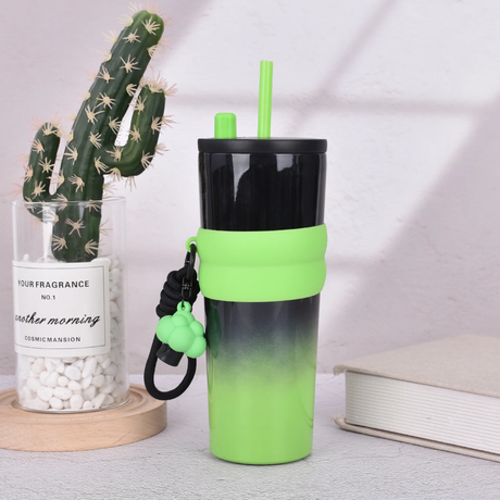 Stainless Steel Coffee Mug with Straw – Leak-Proof Textured Frosted Finish 710ml