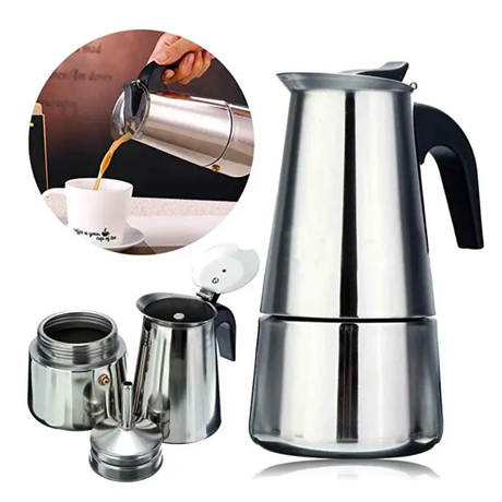 Stainless Steel Espresso Coffee Maker 6 Cup for Full Bodied Brewing on Any Cooktop. Kitchen Appliances
