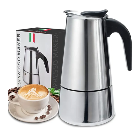 Stainless Steel Espresso Coffee Maker 6 Cup for Full Bodied Brewing on Any Cooktop. Kitchen Appliances