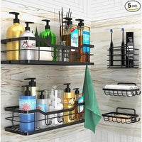 Stainless Steel Space Saving 5pc Bathroom Organizer Set Shower Caddies & Soap Holders Bathroom Storage Bathroom Accessories