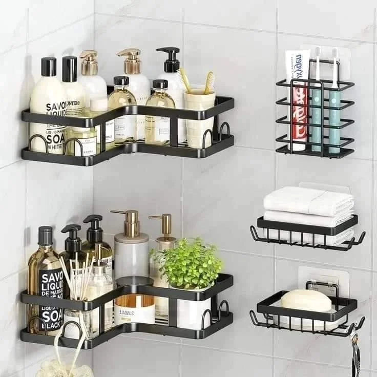Stainless Steel Space Saving 5pc Bathroom Organizer Set Shower Caddies & Soap Holders