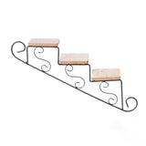 Staircase Wall Hanging Flower Shelf Wrought Iron & Wood, Modern Design for Living Room, Office, and Corridor Decor