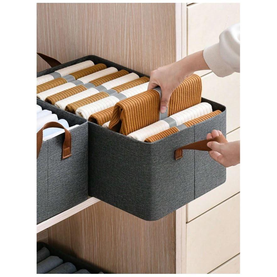 Steel Frame Foldable Durable Non-Woven Fabric Storage Box| Home Office Storage| Bedroom | Living Room Closet Organizer| Wardrobe Clothing Organizer for Jeans Pants Socks Shirts Underwear Sweaters 47cm x 28cm x 20cm, Green, Grey