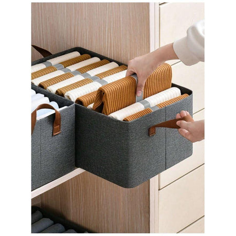Steel Frame Foldable Durable Non-Woven Fabric Storage Box| Home Office Storage| Bedroom | Living Room Closet Organizer| Wardrobe Clothing Organizer for Jeans Pants Socks Shirts Underwear Sweaters 47cm x 28cm x 20cm, Green, Grey