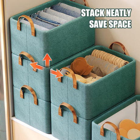 Steel Frame Foldable Durable Non-Woven Fabric Storage Box| Home Office Storage| Bedroom | Living Room Closet Organizer| Wardrobe Clothing Organizer for Jeans Pants Socks Shirts Underwear Sweaters 47cm x 28cm x 20cm, Green, Grey