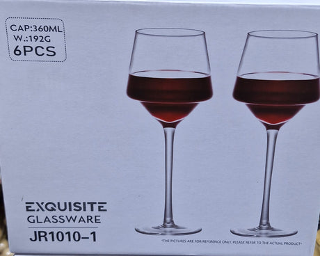 Wine glass packaging showing wine glasses.