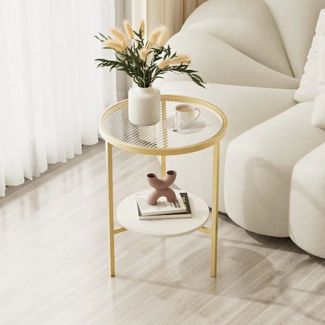 Stone Plate Side Table Living Room Simple Mobile Corner Table Sofa round Glass Mini Side Table Creative Small Coffee Table size 40*50